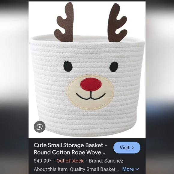 Deer woven Rope Basket Antlers felt deer face with handles - Picture 7 of 8